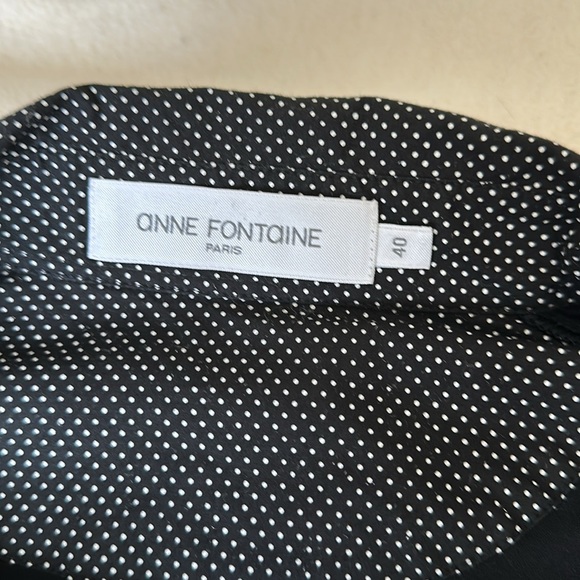 Anne Fontaine Sully black short sleeve top with mini polka dots and ruffles. - Picture 4 of 8